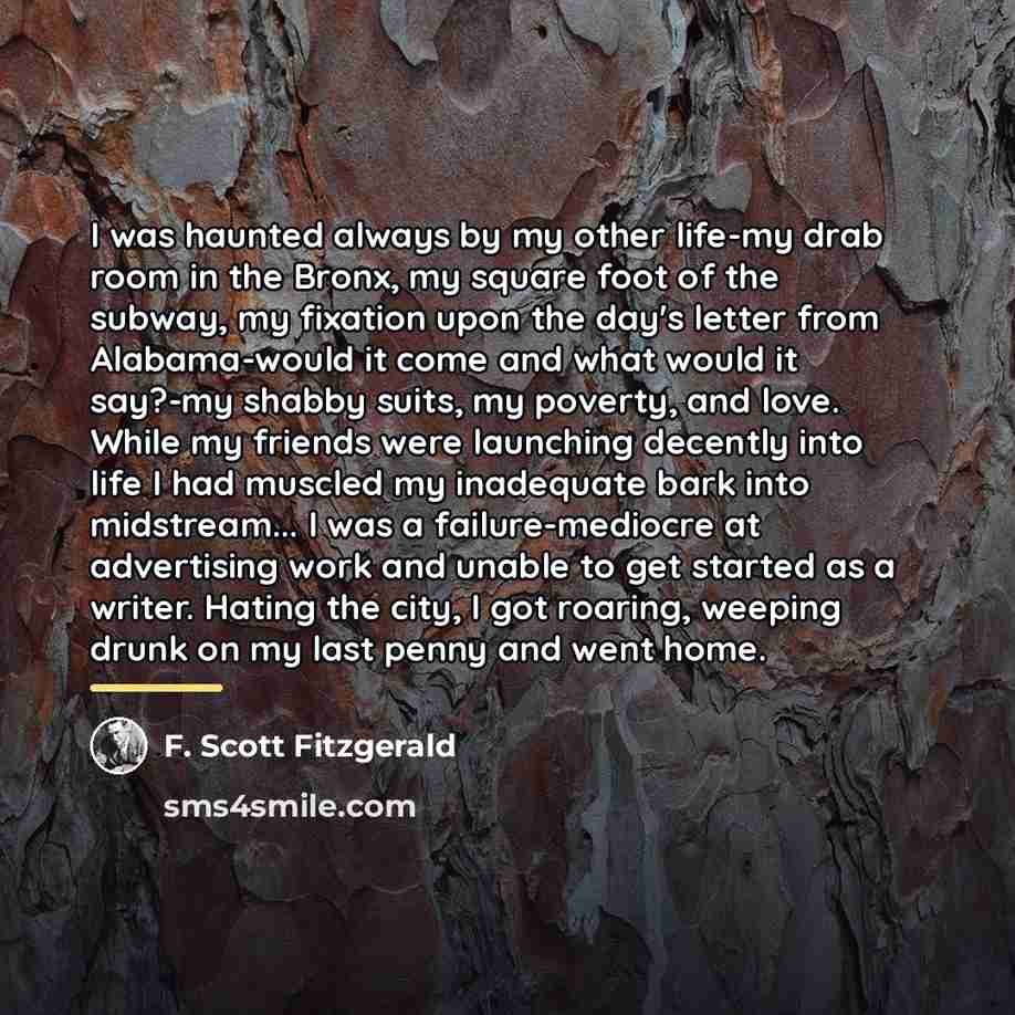 “I was haunted always by my other life-my drab room…” quote by F. Scott Fitzgerald