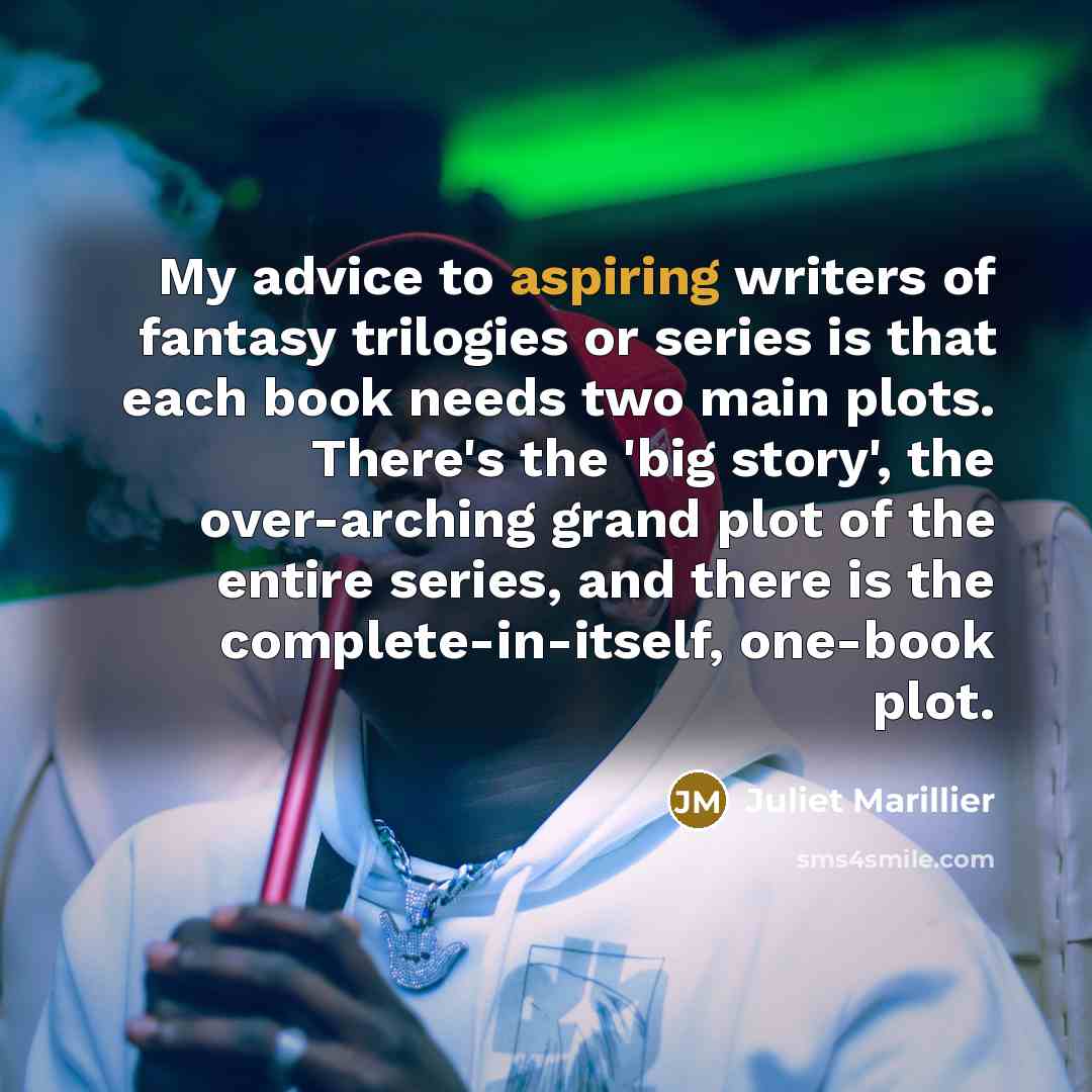 “My advice to aspiring writers of fantasy trilogies or series…” quote by Juliet Marillier