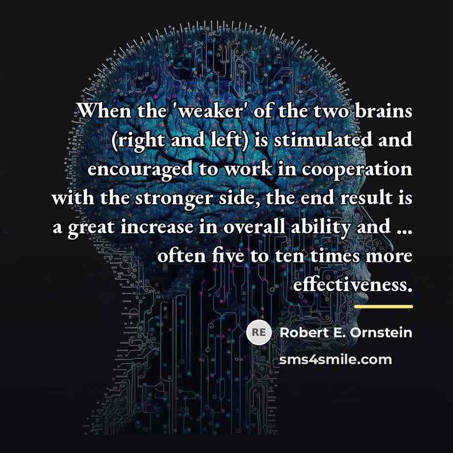 “When the 'weaker' of the two brains (right and left)…” quote by Robert E. Ornstein
