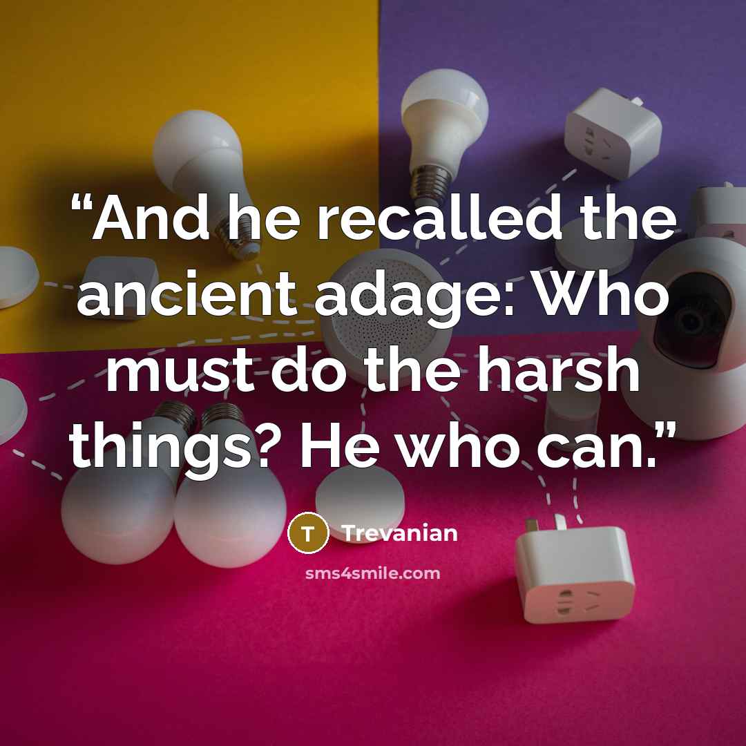“And he recalled the ancient adage: Who must do the harsh things? He who can.” quote by Trevanian