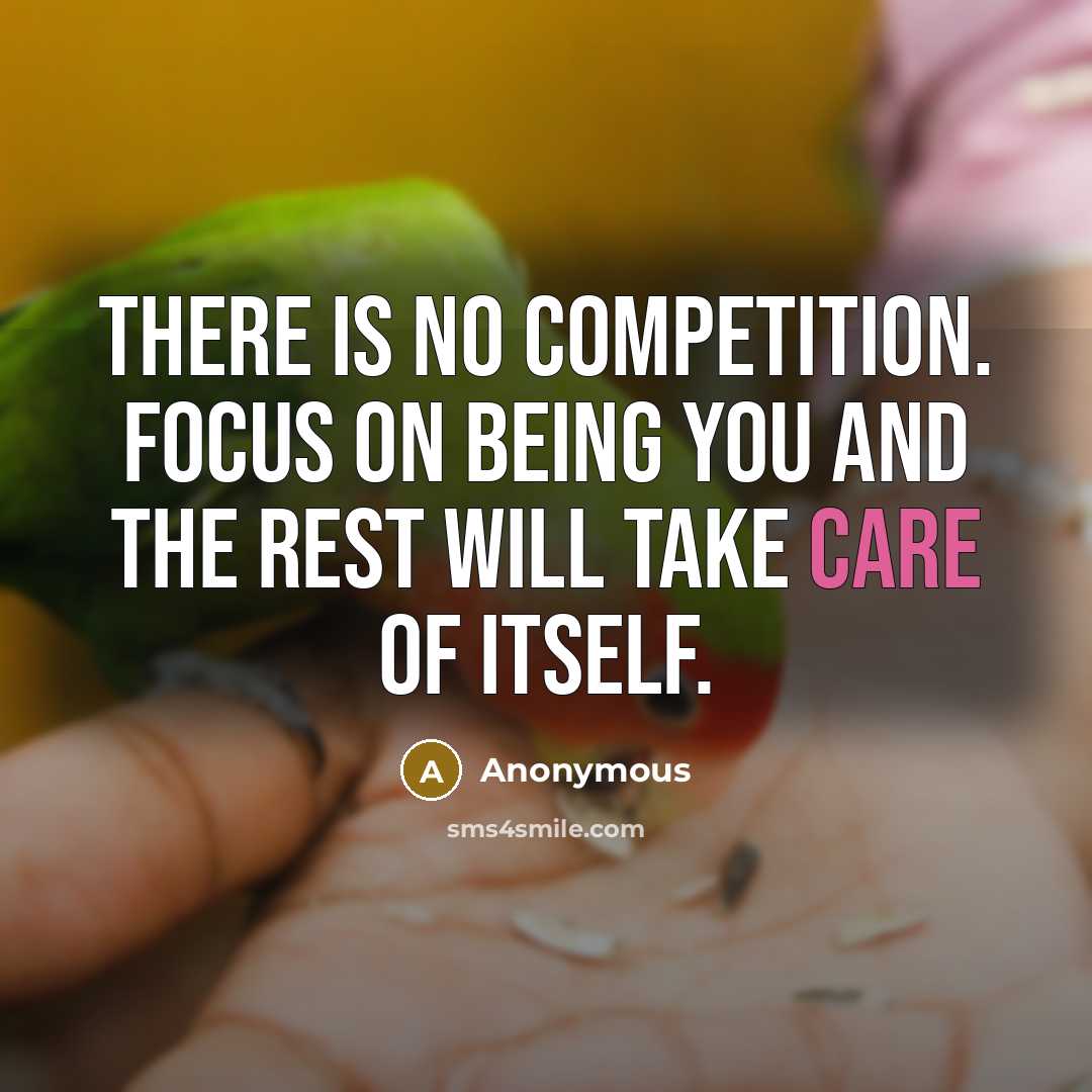 “There is no competition. Focus on being you and the rest will take care of itself.” quote by Anonymous