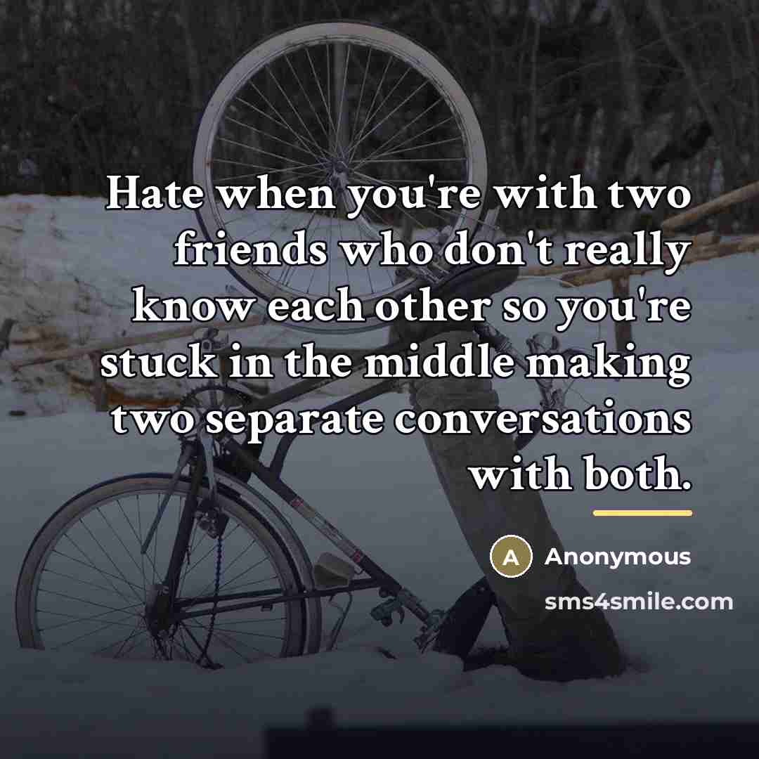 “Hate when you're with two friends who don't really know…” quote by Anonymous