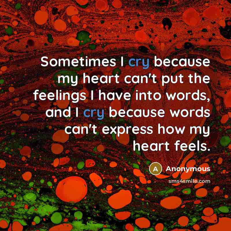 “Sometimes I cry because my heart can't put the feelings…” quote by Anonymous