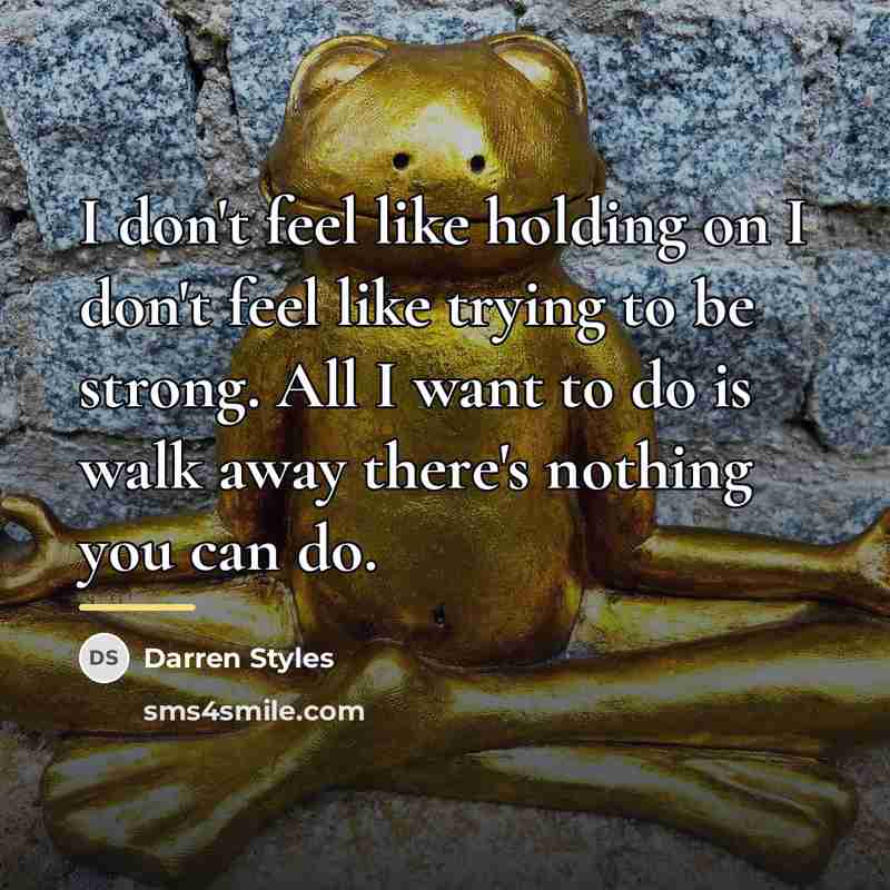 “I don't feel like holding on I don't feel like…” quote by Darren Styles