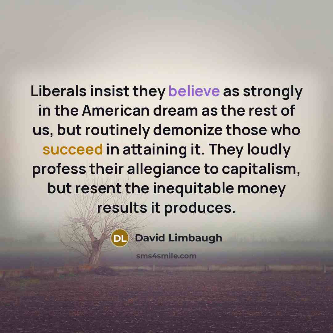 “Liberals insist they believe as strongly in the American dream…” quote by David Limbaugh