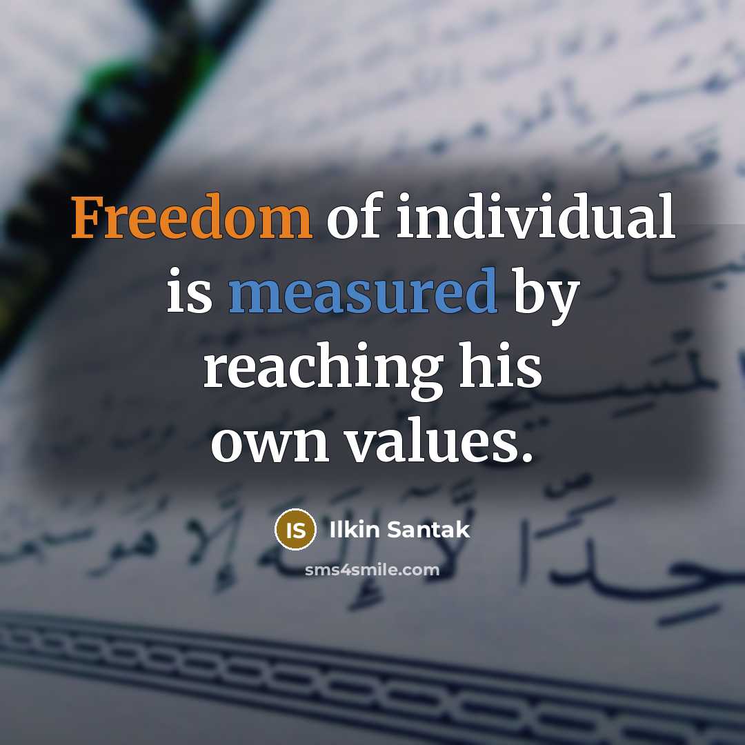 “Freedom of individual is measured by reaching his own values.…” quote by Ilkin Santak