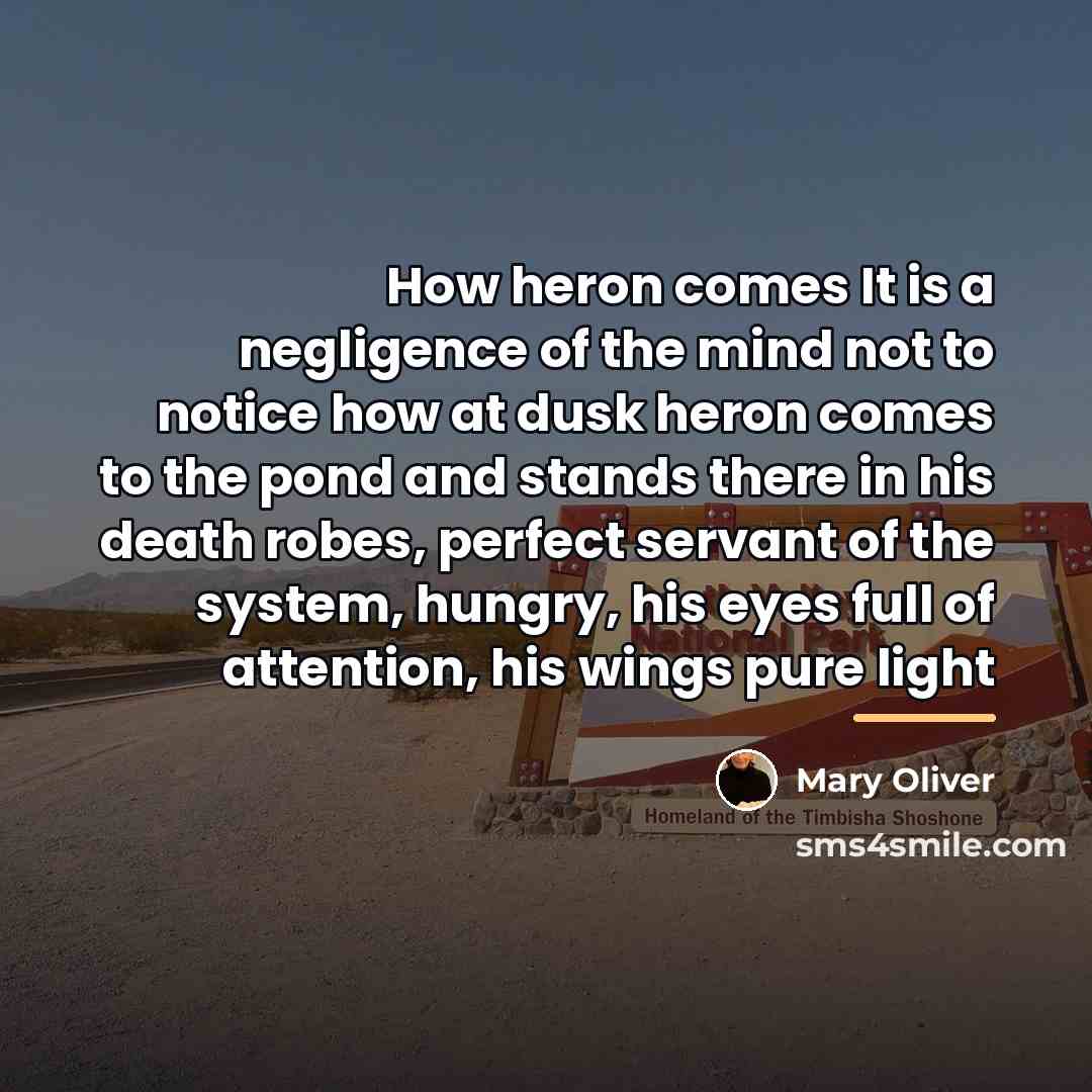 “How heron comes It is a negligence of the mind…” quote by Mary Oliver