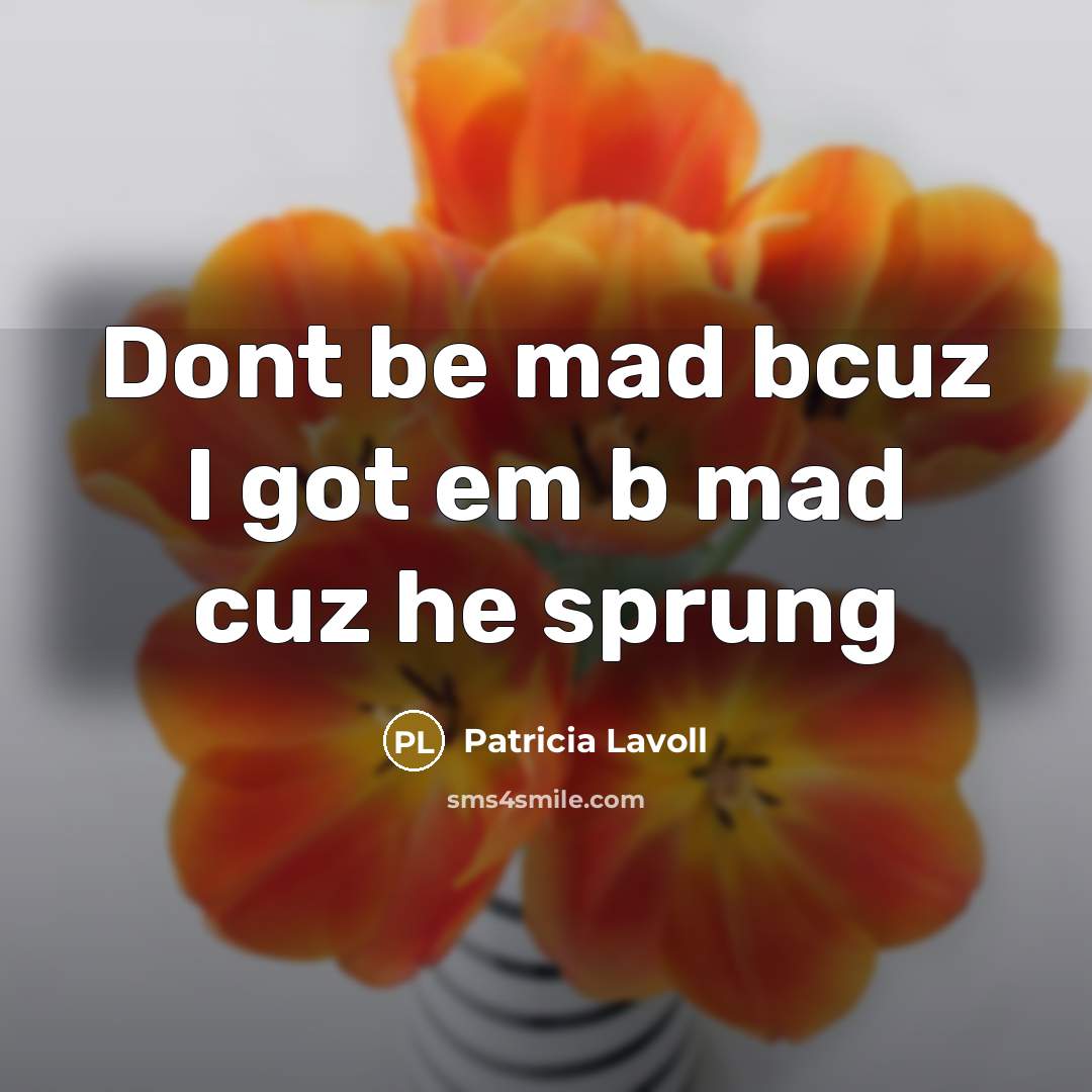 “Dont be mad bcuz I got em b mad cuz he sprung” quote by Patricia Lavoll