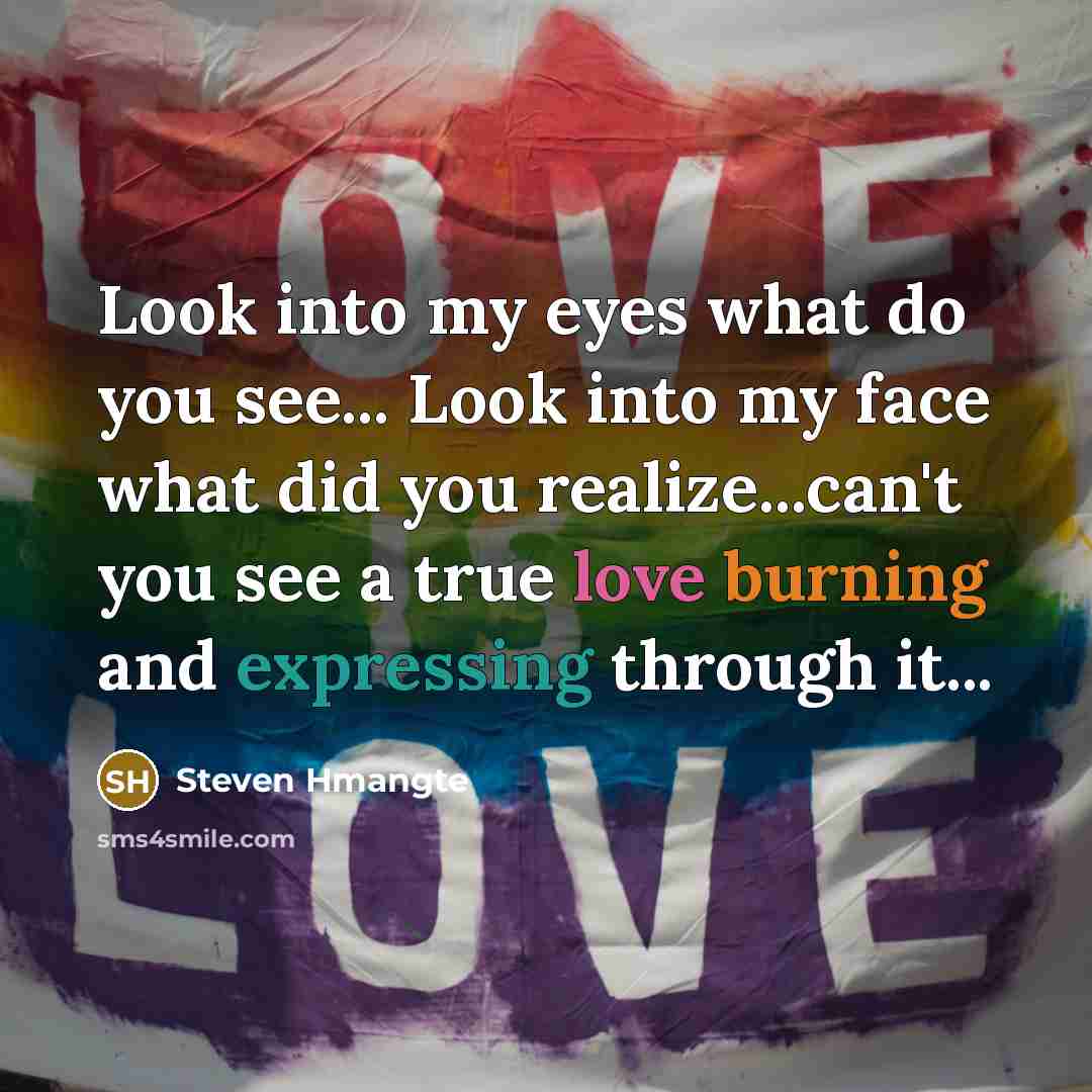 “Look into my eyes what do you see... Look into my face what did you realize...can't you see a true love burning and expressing through it...” quote by Steven Hmangte