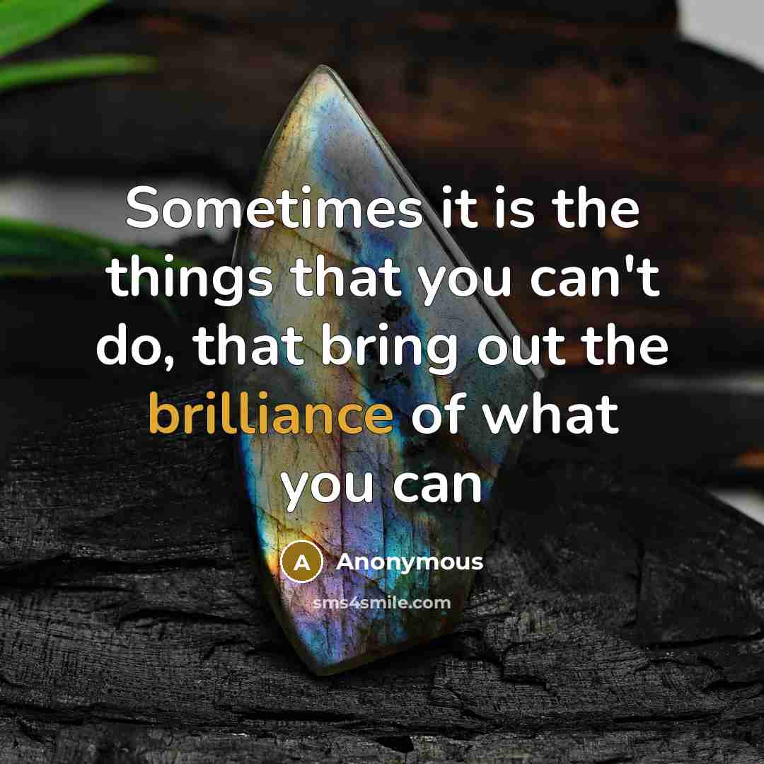 “Sometimes it is the things that you can't do, that bring out the brilliance of what you can” quote by Anonymous