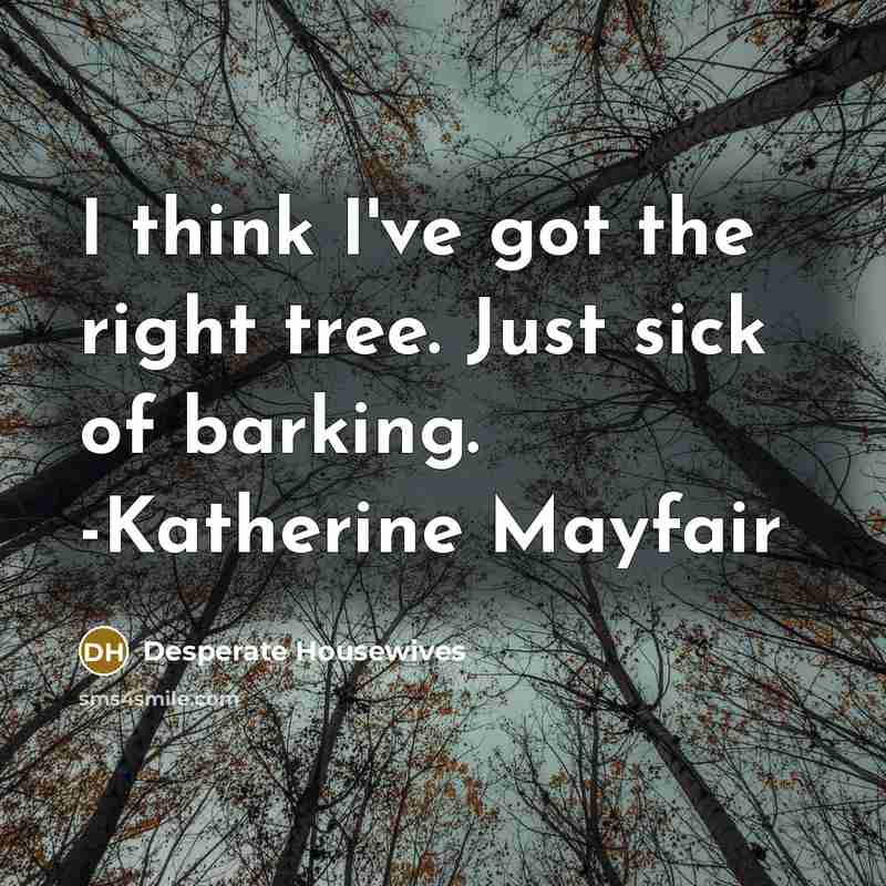 “I think I've got the right tree. Just sick of barking. -Katherine Mayfair” quote by Desperate Housewives
