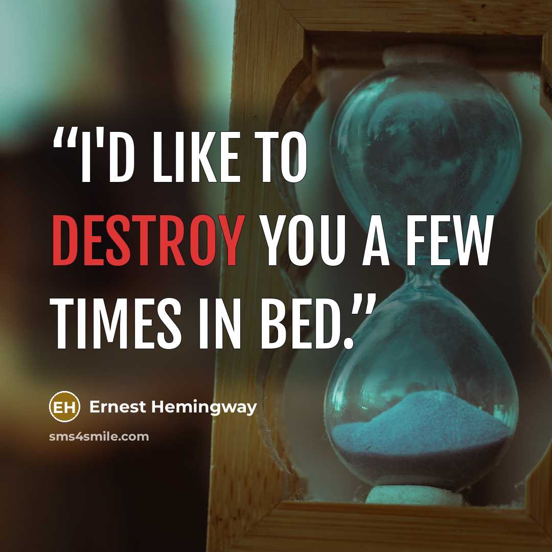 “I'd like to destroy you a few times in bed.” quote by Ernest Hemingway