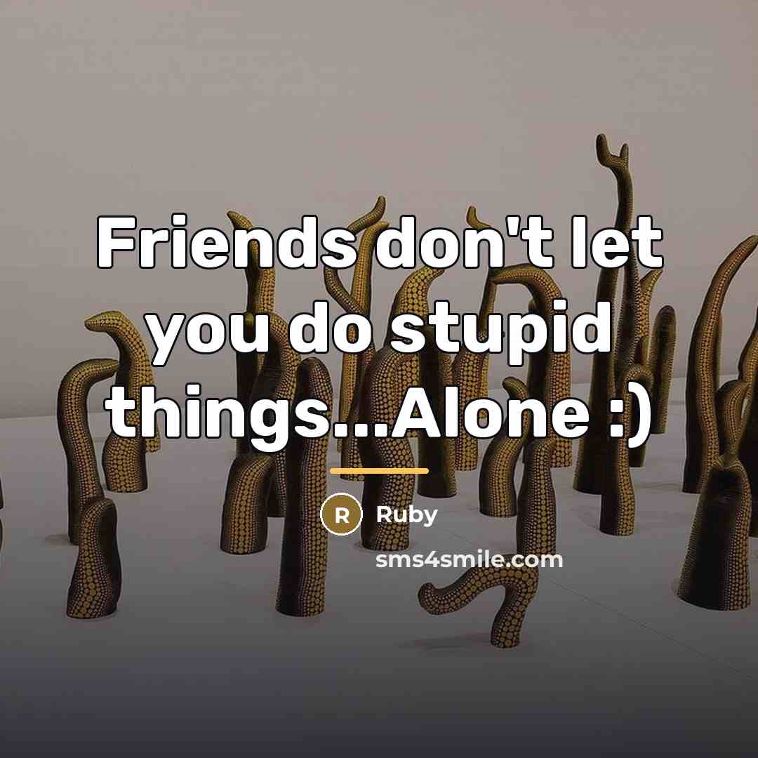 “Friends don't let you do stupid things...Alone :)…” quote by Ruby
