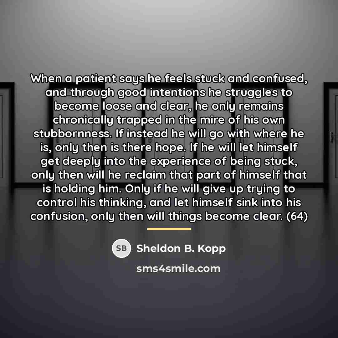 “When a patient says he feels stuck and confused, and…” quote by Sheldon B. Kopp