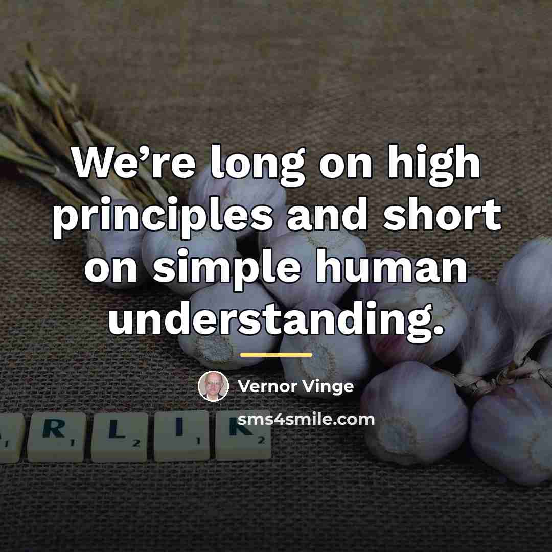 “We’re long on high principles and short on simple human…” quote by Vernor Vinge