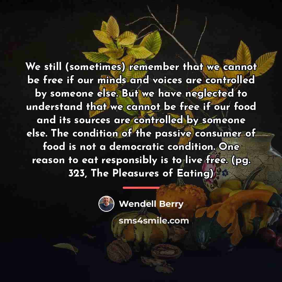 “We still (sometimes) remember that we cannot be free if…” quote by Wendell Berry