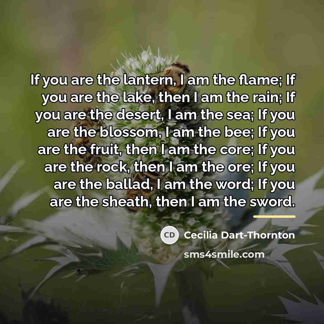 “If you are the lantern, I am the flame; If…” quote by Cecilia Dart-Thornton