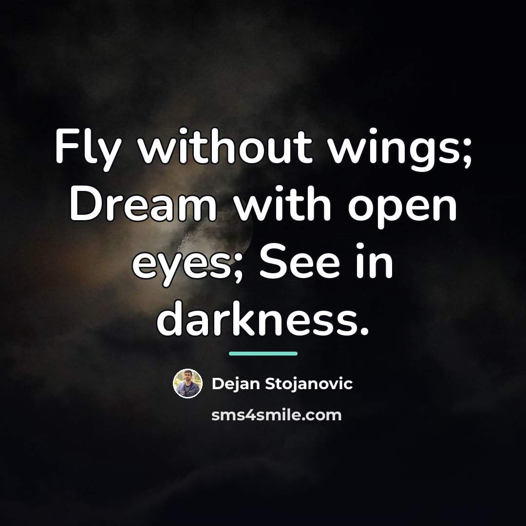 “Fly without wings; Dream with open eyes; See in darkness.…” quote by Dejan Stojanovic