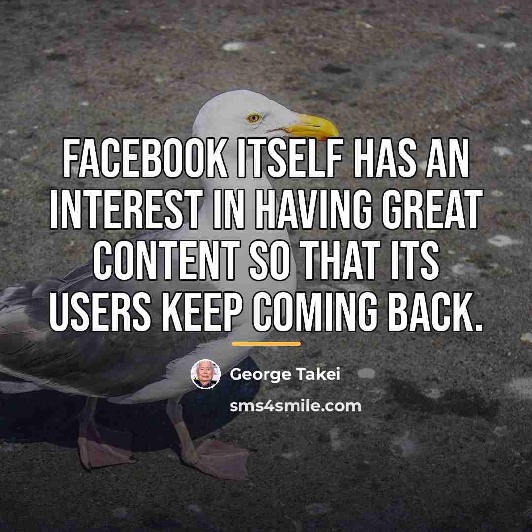 “Facebook itself has an interest in having great content so…” quote by George Takei