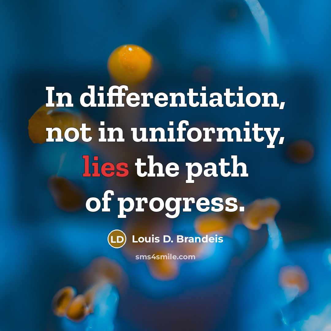 “In differentiation, not in uniformity, lies the path of progress.…” quote by Louis D. Brandeis