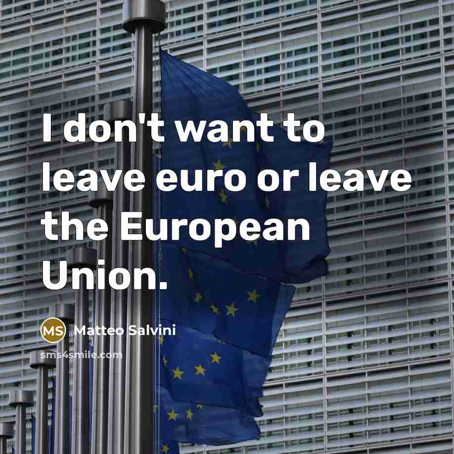 “I don't want to leave euro or leave the European Union.” quote by Matteo Salvini
