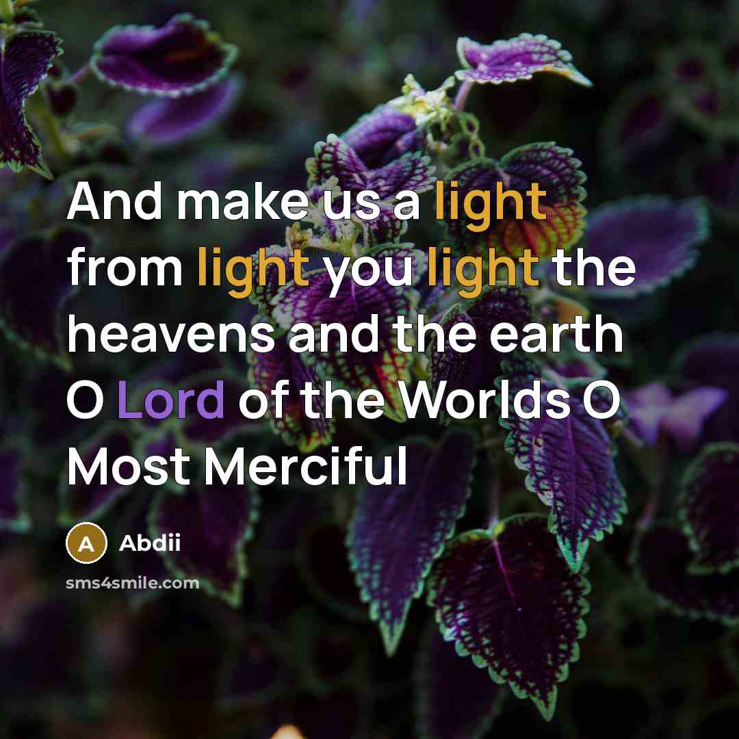 “And make us a light from light you light the heavens and the earth O Lord of the Worlds O Most Merciful” quote by Abdii