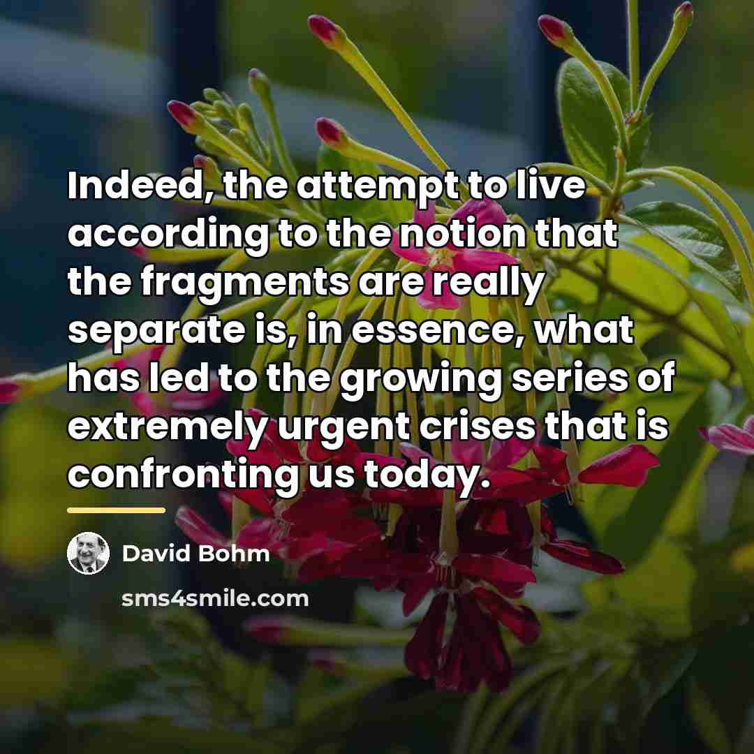 “Indeed, the attempt to live according to the notion that…” quote by David Bohm