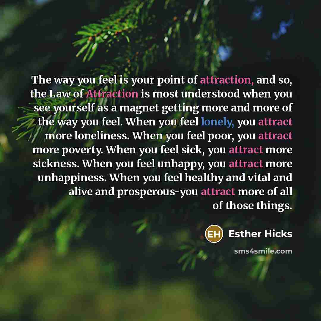 “The way you feel is your point of attraction, and…” quote by Esther Hicks