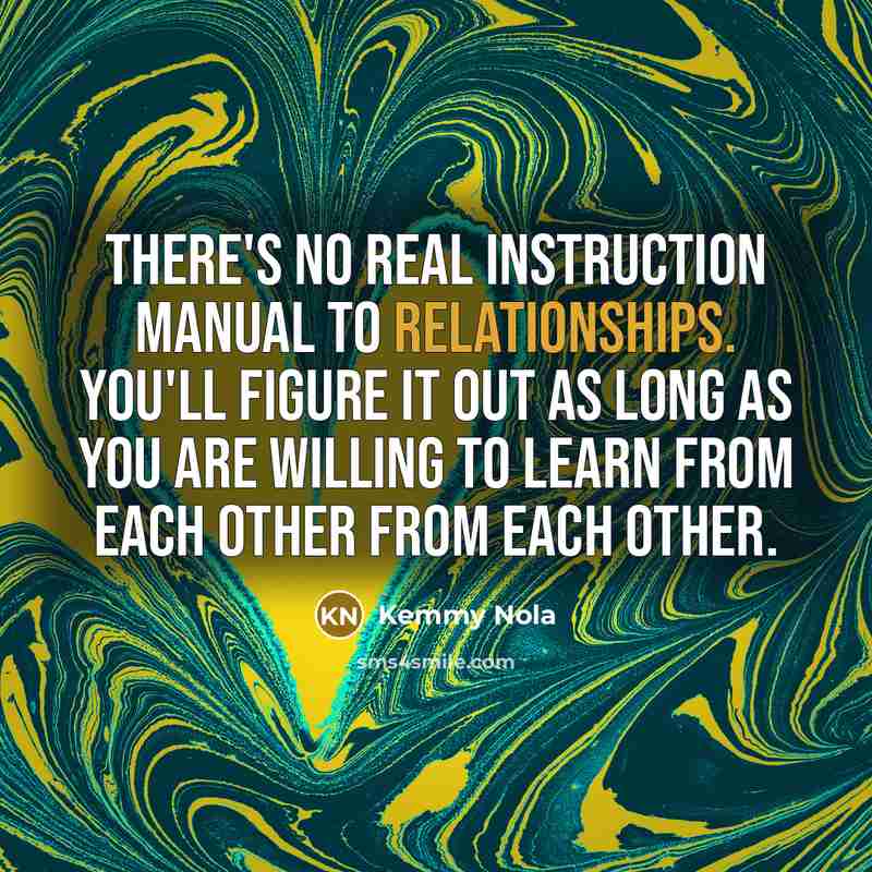 “There's no real instruction manual to relationships. You'll figure it out as long as you are willing to learn from each other from each other.” quote by Kemmy Nola