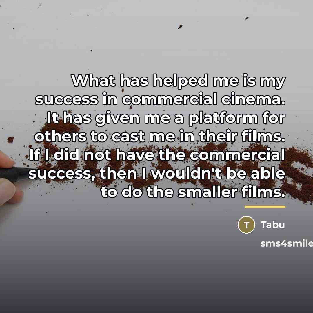 “What has helped me is my success in commercial cinema.…” quote by Tabu