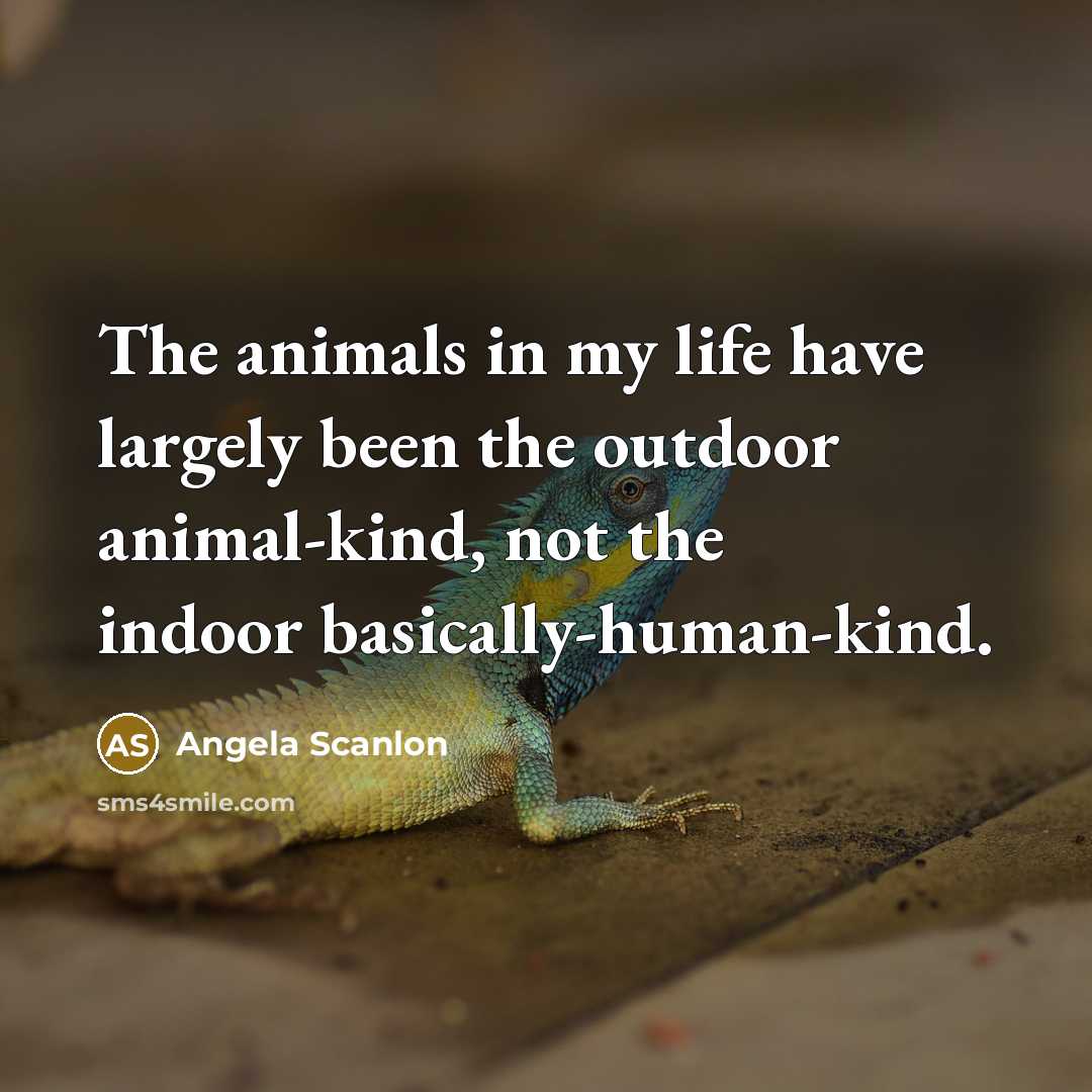 “The animals in my life have largely been the outdoor animal-kind, not the indoor basically-human-kind.” quote by Angela Scanlon