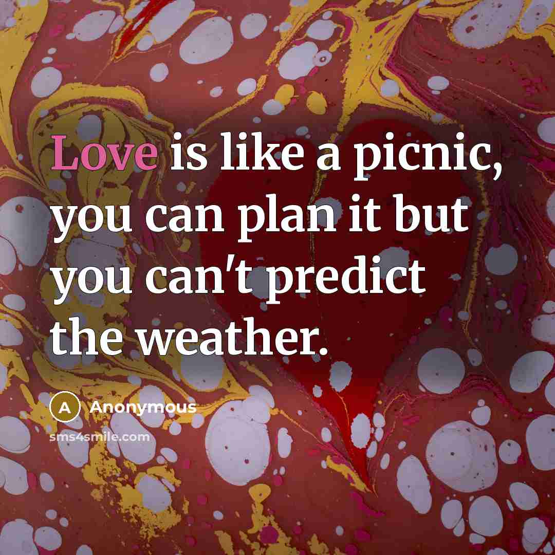 “Love is like a picnic, you can plan it but…” quote by Anonymous
