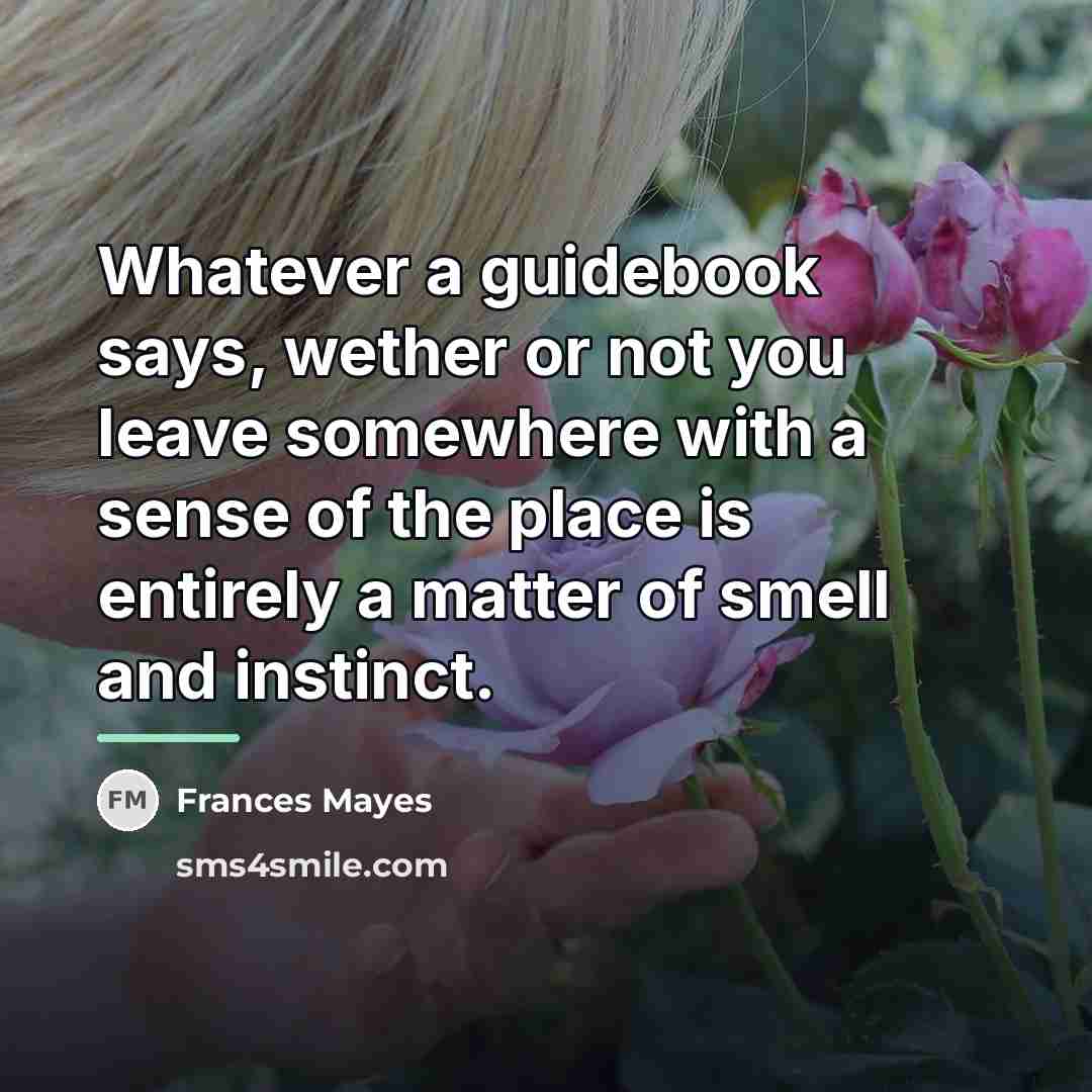 “Whatever a guidebook says, wether or not you leave somewhere…” quote by Frances Mayes