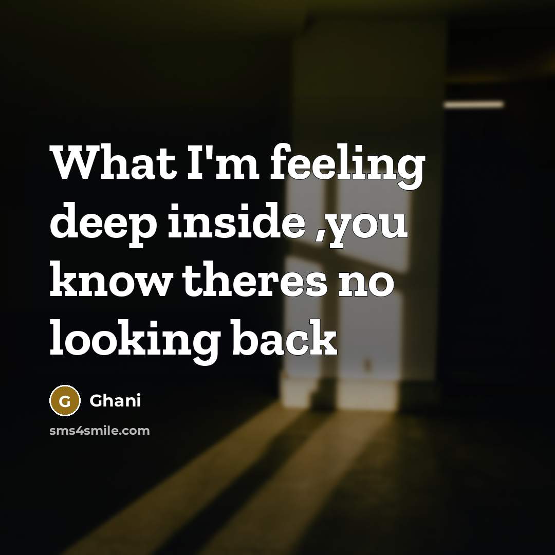 “What I'm feeling deep inside ,you know theres no looking back” quote by Ghani