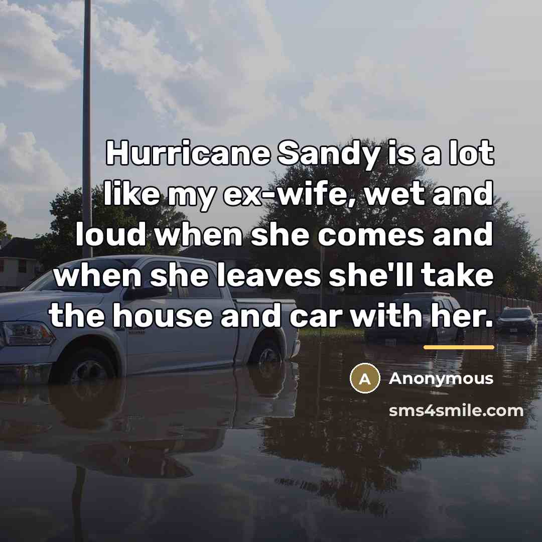 “Hurricane Sandy is a lot like my ex-wife, wet and…” quote by Anonymous