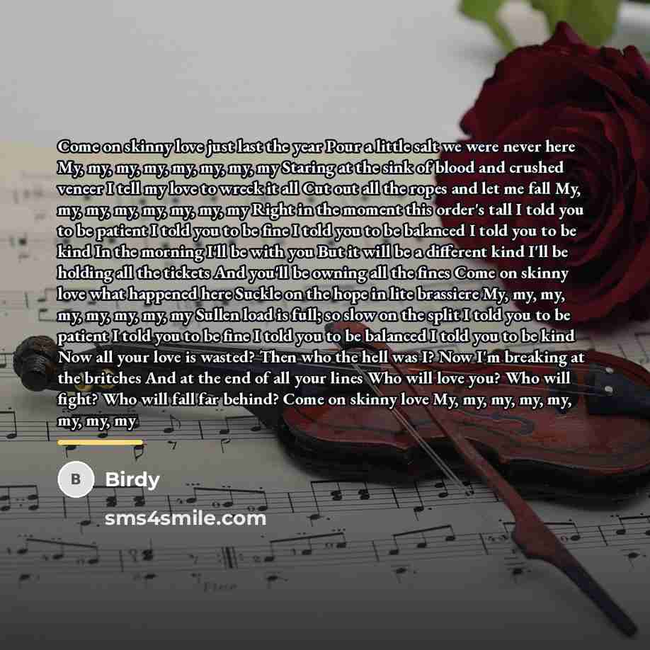 “Come on skinny love just last the year Pour a…” quote by Birdy