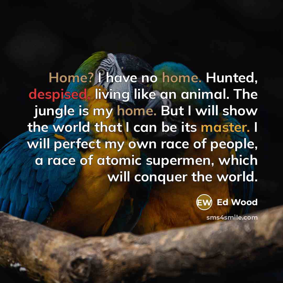 “Home? I have no home. Hunted, despised, living like an…” quote by Ed Wood