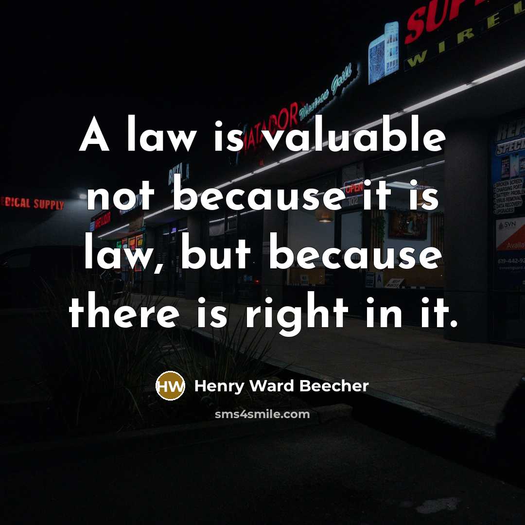 “A law is valuable not because it is law, but…” quote by Henry Ward Beecher