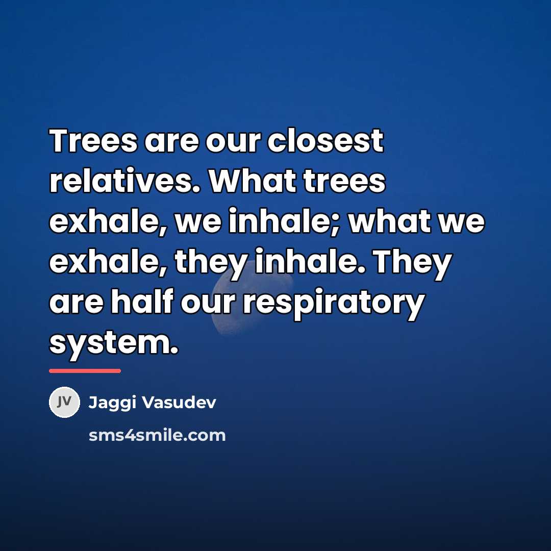 “Trees are our closest relatives. What trees exhale, we inhale;…” quote by Jaggi Vasudev