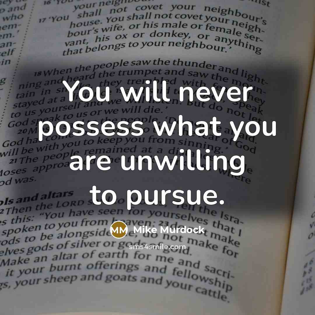 “You will never possess what you are unwilling to pursue.…” quote by Mike Murdock