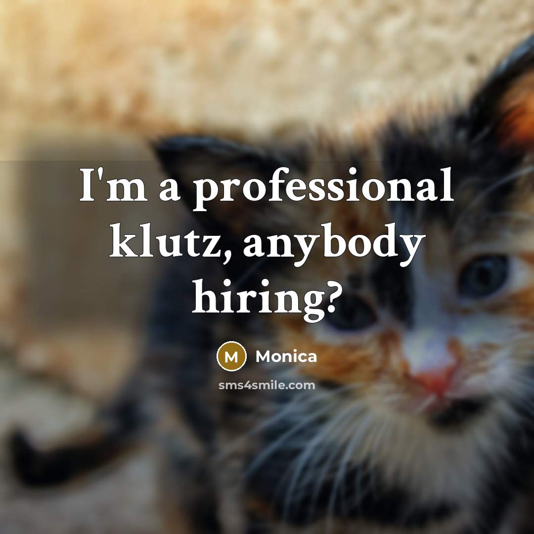“I'm a professional klutz, anybody hiring?…” quote by Monica