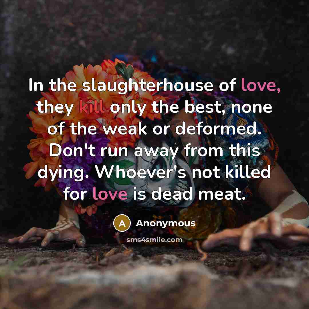 “In the slaughterhouse of love, they kill only the best,…” quote by Anonymous