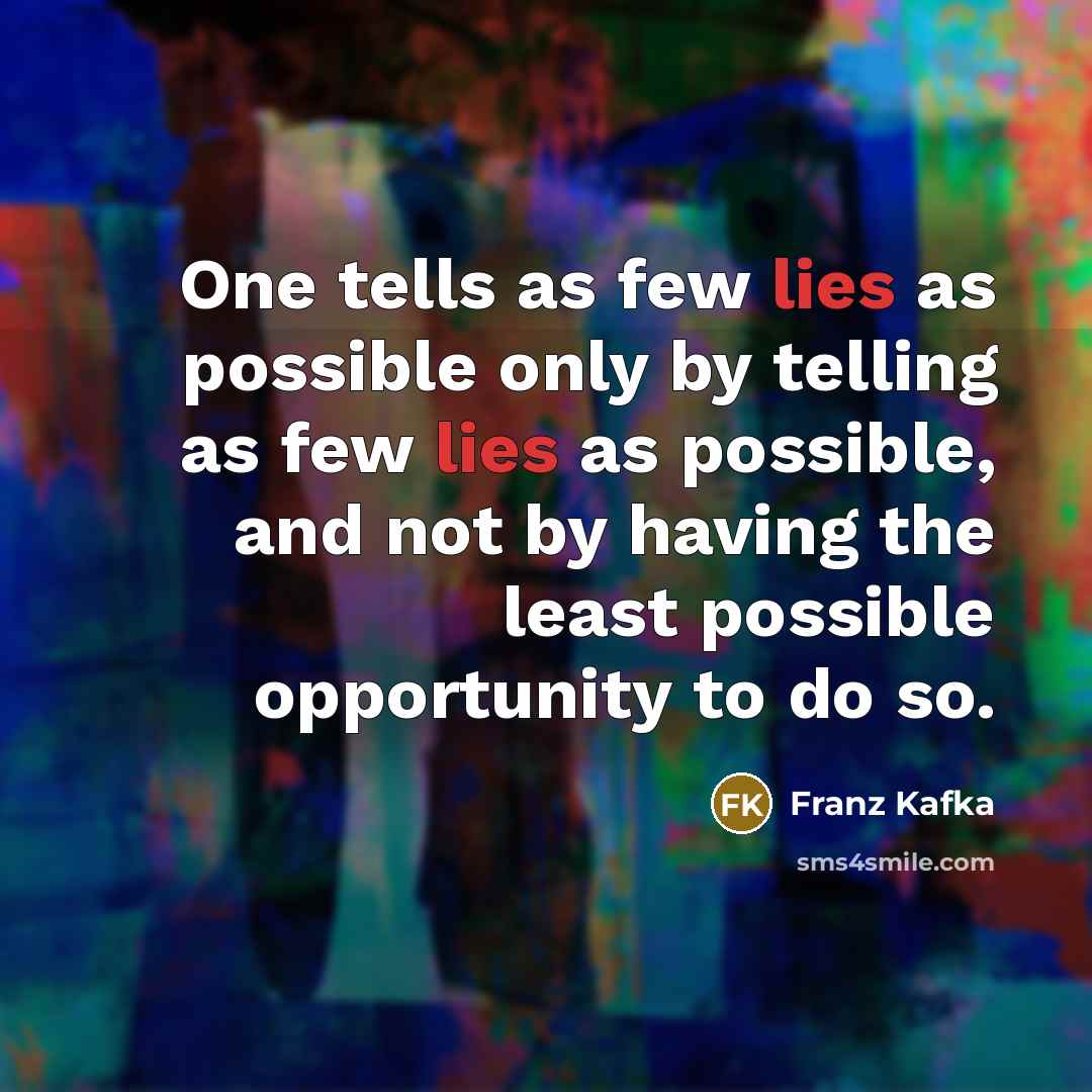 “One tells as few lies as possible only by telling…” quote by Franz Kafka