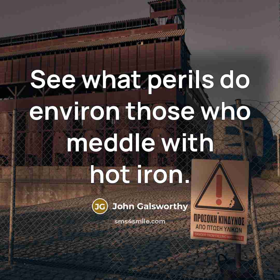 “See what perils do environ those who meddle with hot…” quote by John Galsworthy
