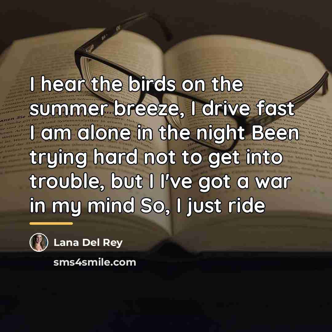 “I hear the birds on the summer breeze, I drive…” quote by Lana Del Rey