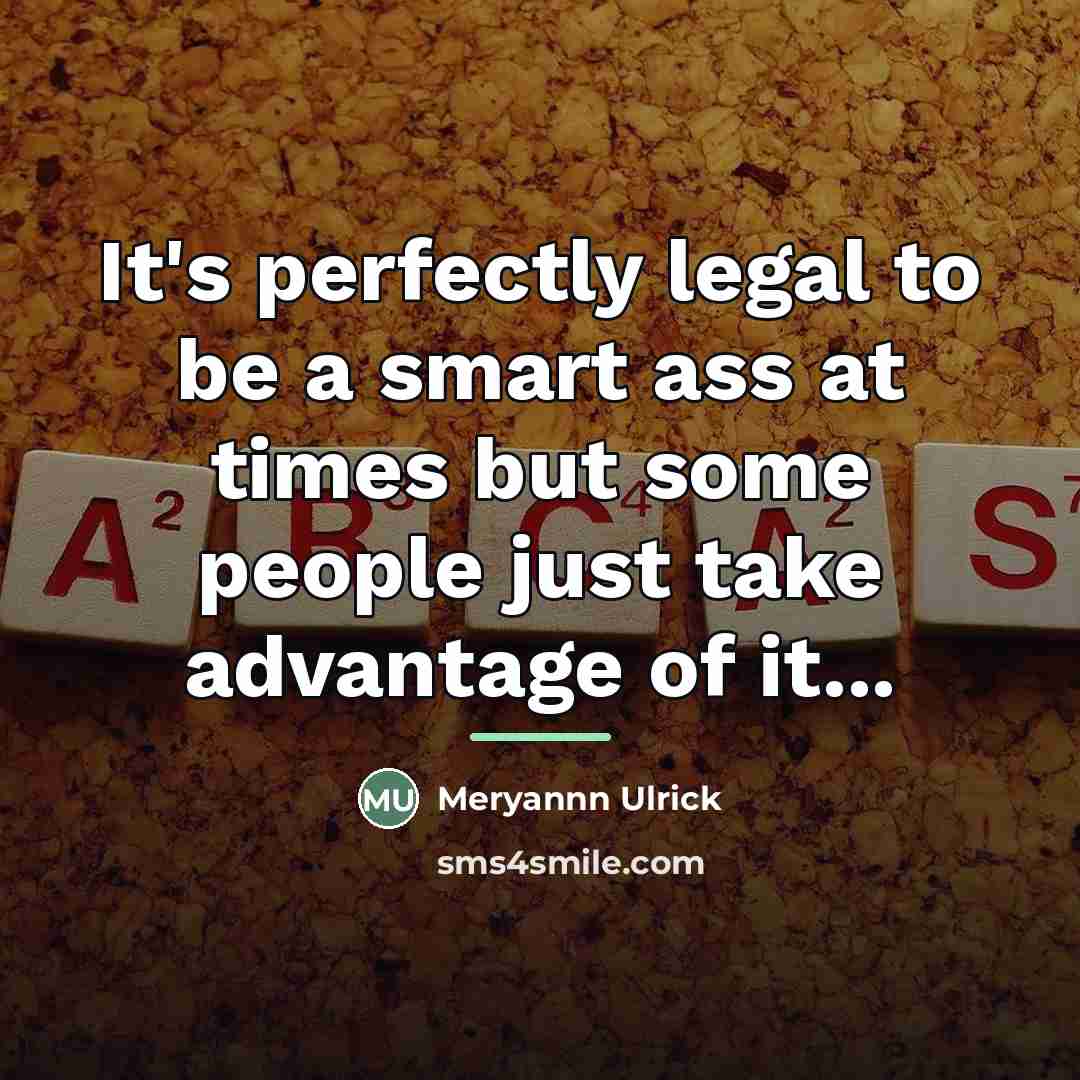 “It's perfectly legal to be a smart ass at times…” quote by Meryannn Ulrick