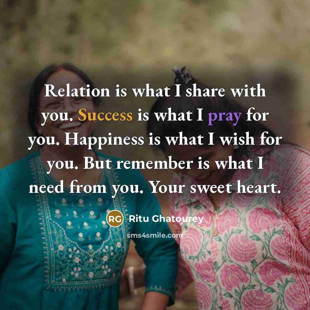 “Relation is what I share with you. Success is what…” quote by Ritu Ghatourey