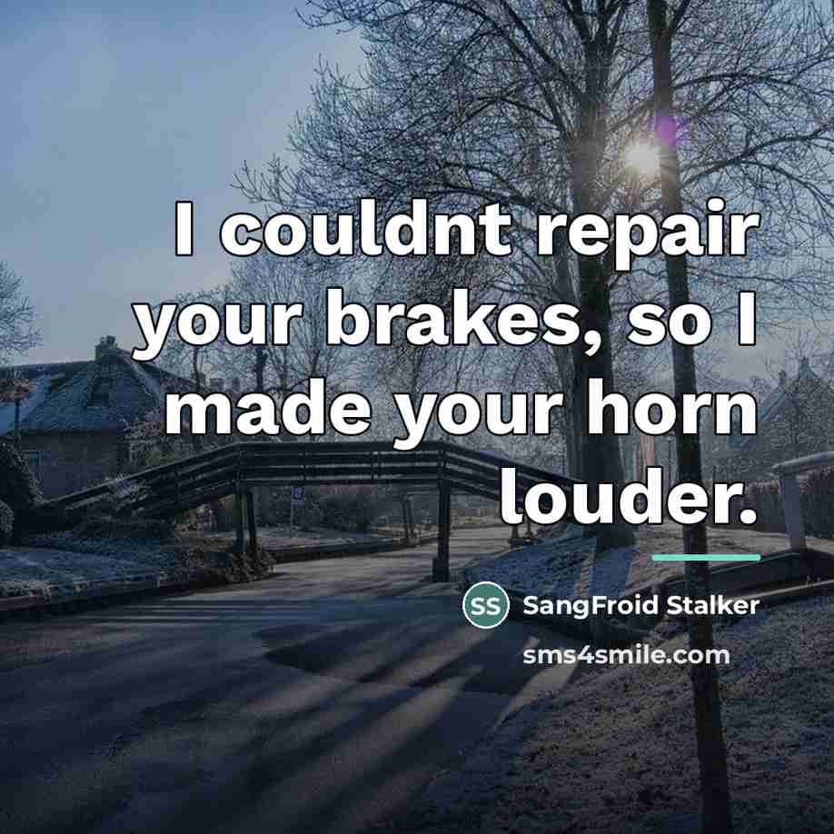 “I couldnt repair your brakes, so I made your horn…” quote by SangFroid Stalker