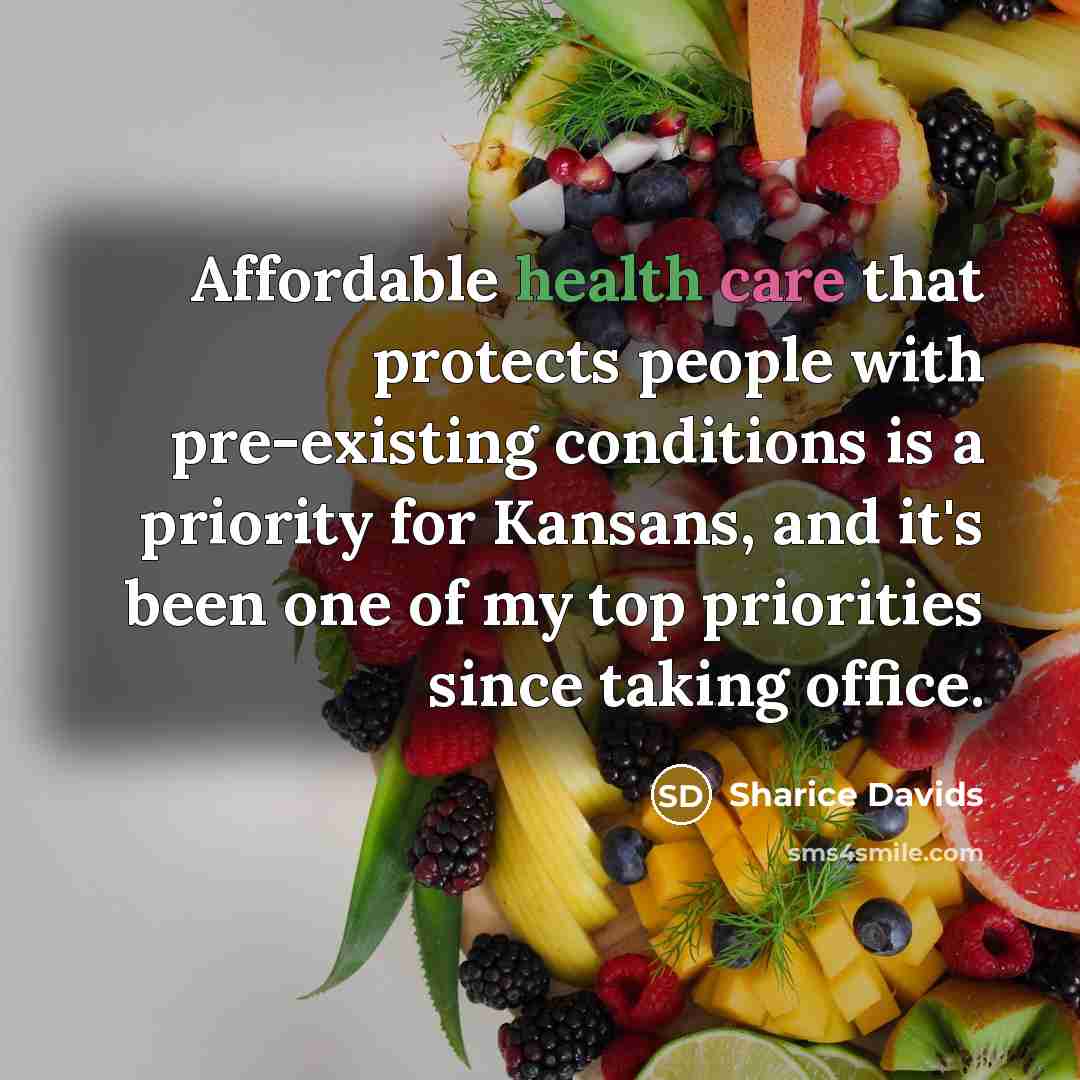 “Affordable health care that protects people with pre-existing conditions is…” quote by Sharice Davids