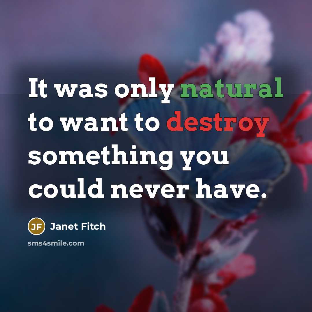 “It was only natural to want to destroy something you…” quote by Janet Fitch